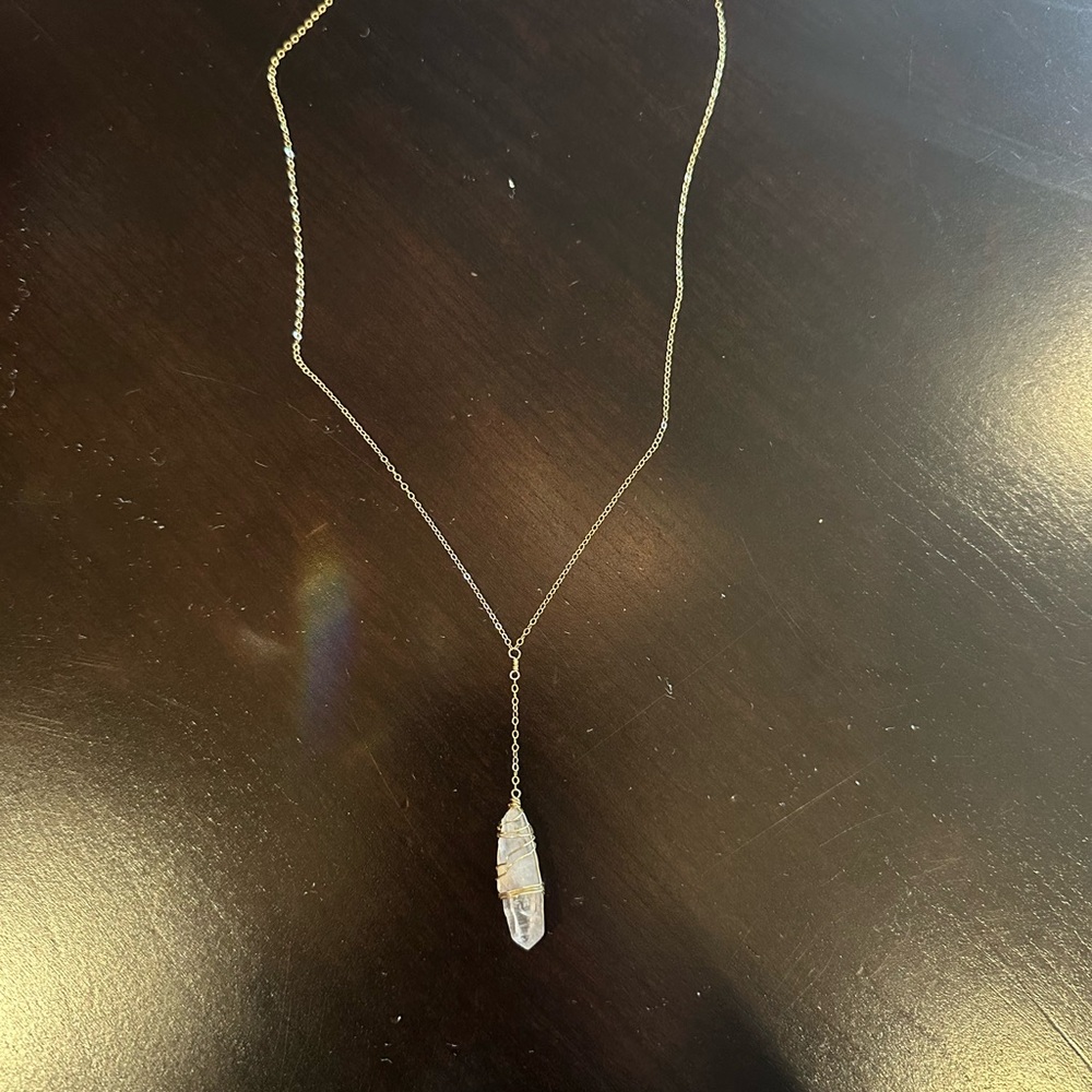 Gold chain and wrapped Vera Cruz Amethyst Crystal Pendant Necklace